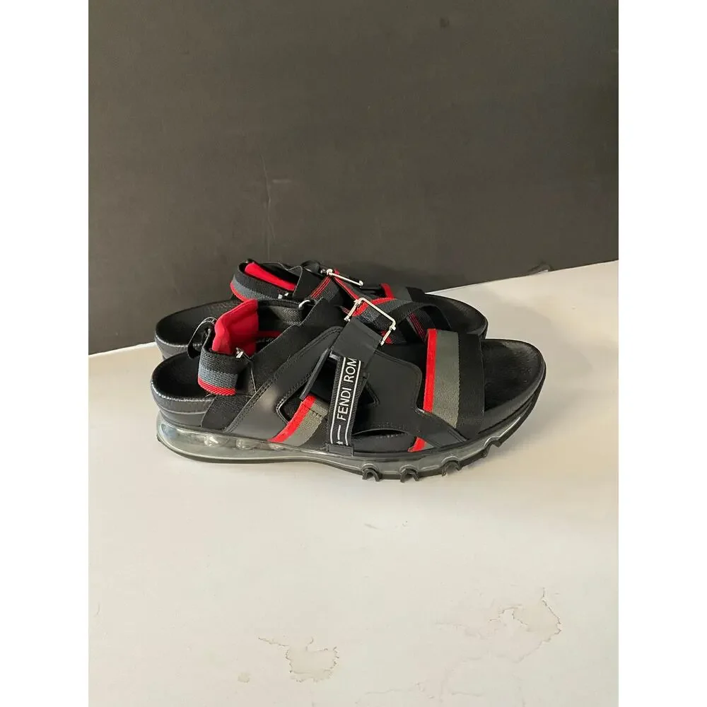 Fendi Roma Air Sole Trekking Sandals Black Red Gray Size 42 Italy